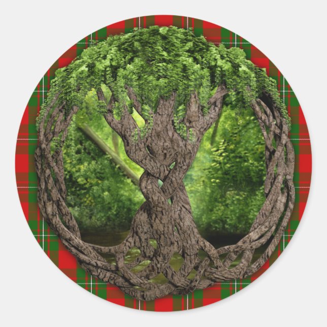 Sticker Rond Arbre Celtique De La Vie Et Clan MacGregor Tartan (Devant)