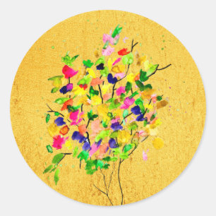 Sticker Rond Arbre coloré aquarelle