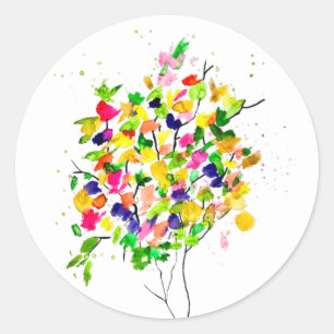 Sticker Rond Arbre coloré aquarelle