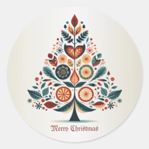 Sticker Rond Arbre coloré de Noël Scandinavie Art populaire