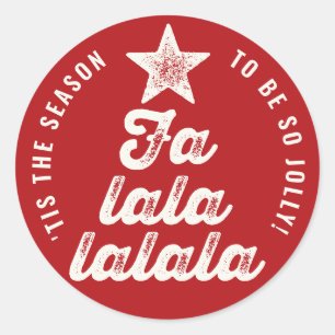 Sticker Rond Arbre de fête amusant écriture gras Falalalala Rou