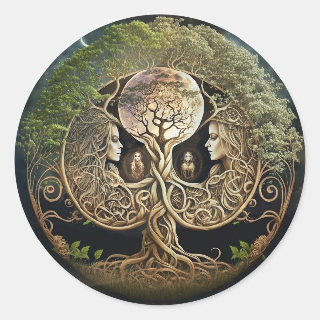 Sticker Rond Arbre de la déesse et de la lune (Devant)