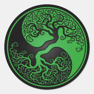 Sticker Rond Arbre de la vie vert et noir Yin Yang