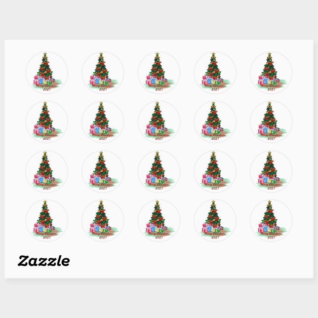 Sticker rond Arbre de Noël (Feuille)