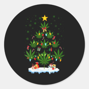 Sticker Rond Arbre de Noël à feuilles pour femmes Weed Stoner N