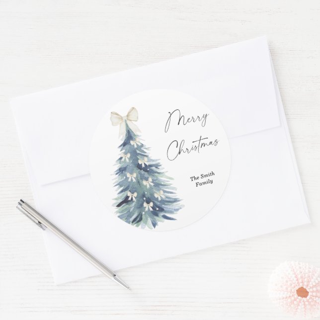 Sticker Rond Arbre de Noël à l'aquarelle moderne (Enveloppe)