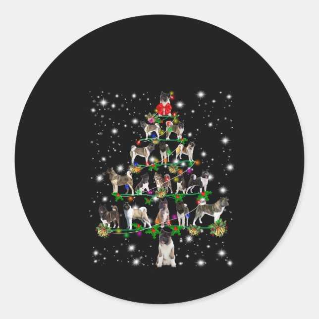 Sticker Rond Arbre De Noël Akita Couvert De Flashli (Devant)