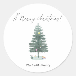 Sticker Rond Arbre de Noël aquarelle