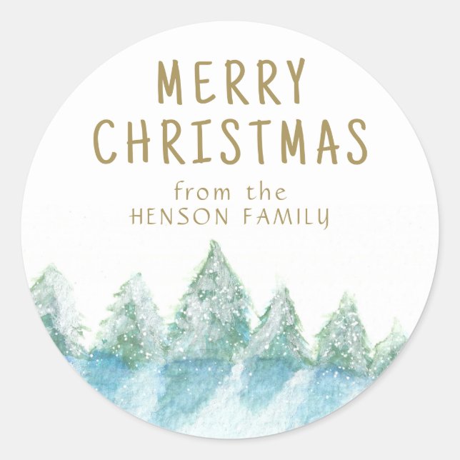 Sticker Rond Arbre de Noël Aquarelle Forêt neigeuse Artiste (Devant)