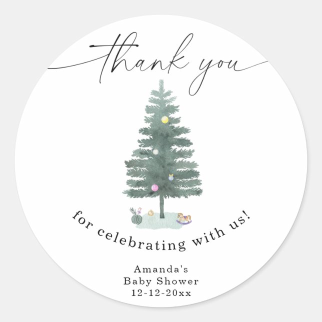 Sticker Rond Arbre de Noël aquarelle Merci (Devant)