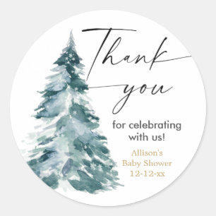 Sticker Rond Arbre de Noël aquarelle moderne pour baby shower
