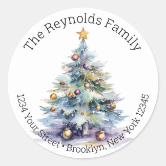 Sticker Rond Arbre de Noël - Aquarelle Retourner l'adresse Étiq