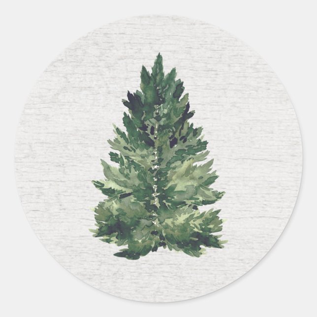 Sticker Rond Arbre de Noël aquarelle rustique  (Devant)