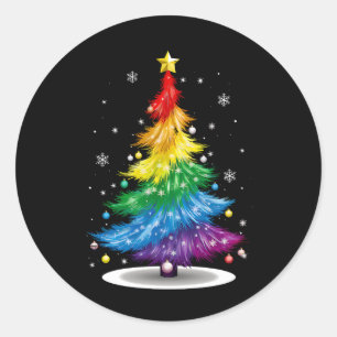 Sticker Rond Arbre de Noël arc-en-ciel Fierté LGBT Gay Joyeux N