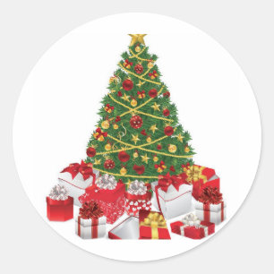Sticker Rond Arbre de Noël avec cadeaux