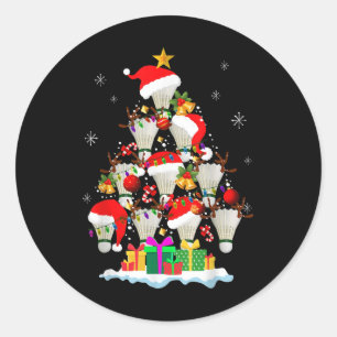 Sticker Rond Arbre de Noël Bal de Badminton Santa Hat Funny Noë