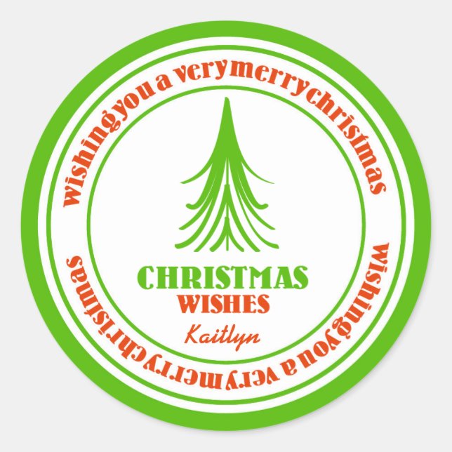 Sticker Rond Arbre de Noël blanc rouge et vert (Devant)