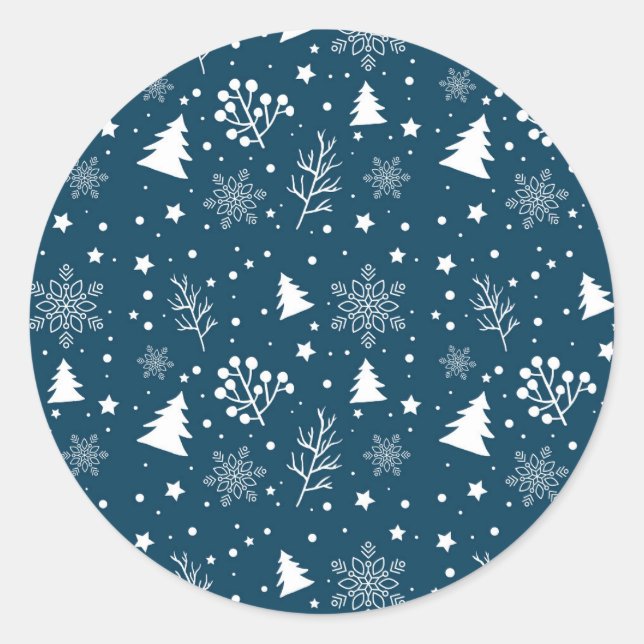 Sticker Rond Arbre de Noël bleu et blanc, Stars Sucre Cookie (Devant)