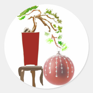 Sticker Rond Arbre de Noël Bonsai