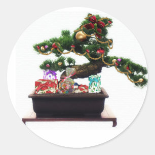Sticker Rond Arbre de Noël Bonsai