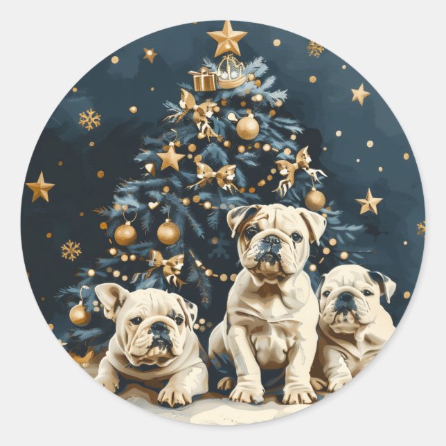 Sticker Rond Arbre de Noël Chien de taureaux Anglais Chien de C (Devant)