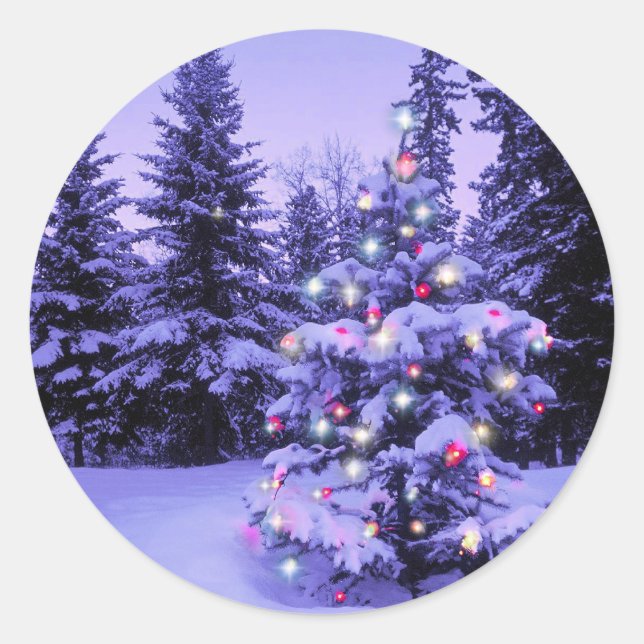 Sticker Rond Arbre de Noël dans la forêt (Devant)