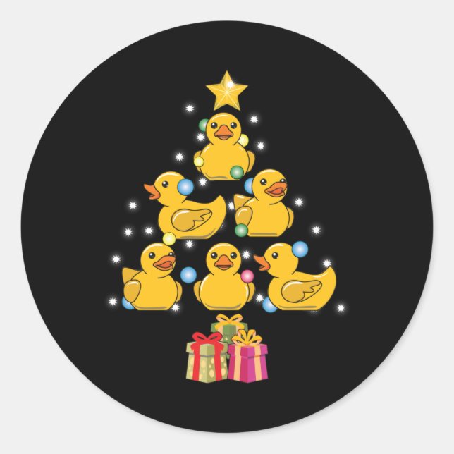 Sticker Rond Arbre de Noël de canard en caoutchouc. Duckie et Q (Devant)