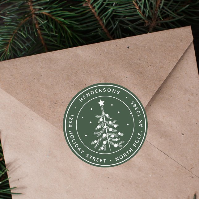 Sticker Rond Arbre de Noël de couleur modifiable Adresse de ret (Créateur téléchargé)