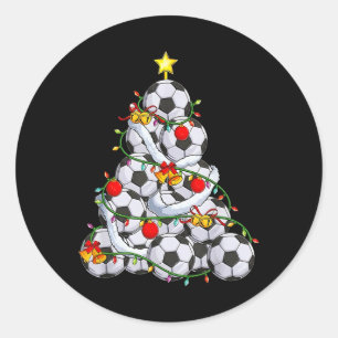 Sticker Rond Arbre de Noël de football Ll Chapeau de Santa Drôl