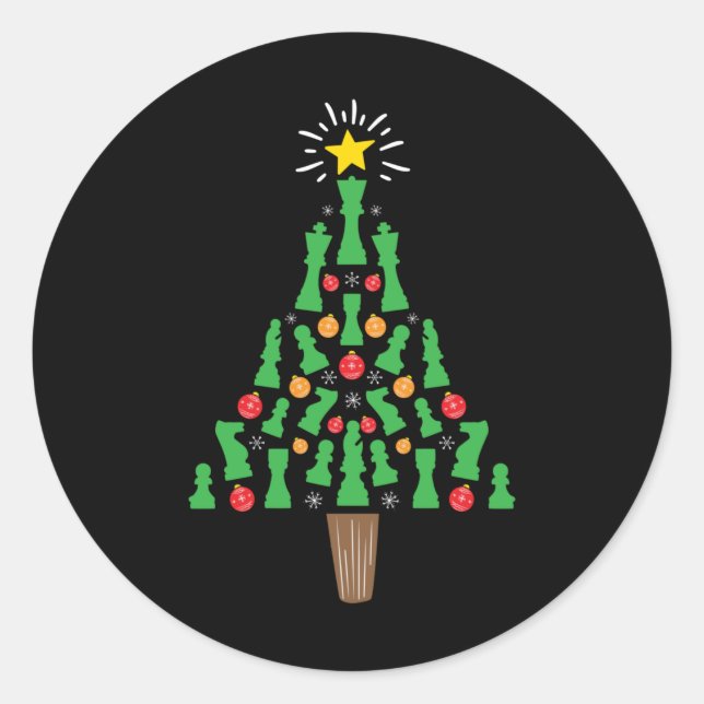 Sticker Rond Arbre de Noël de la pièce d'échecs (Devant)