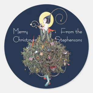 Sticker Rond Arbre de Noël de mode Art déco rétro