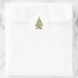 Sticker Rond Arbre de Noël décoré avec des cadeaux pour les fêt