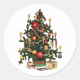 Sticker Rond Arbre de Noël décoré vintage