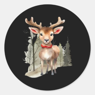 Sticker Rond Arbre de Noël des rennes Aquarelle des cerfs de bo