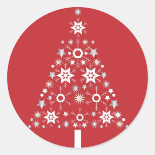 Sticker Rond Arbre de Noël d'étoile sur l'arrière - plan rou