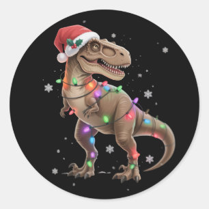 Sticker Rond Arbre de Noël Dinosaure T-rex Noël Xmas Animal Din