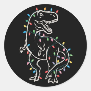 Sticker Rond Arbre de Noël Dinosaure T-rex Xmas Animal familier