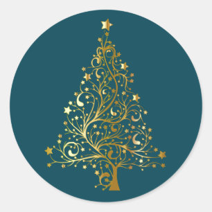 Sticker Rond Arbre de Noël doré dans l'obscurité Turquoise
