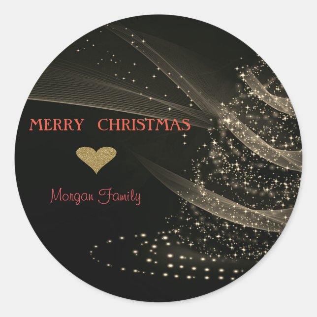 Sticker Rond Arbre de Noël doré élégant, noir (Devant)