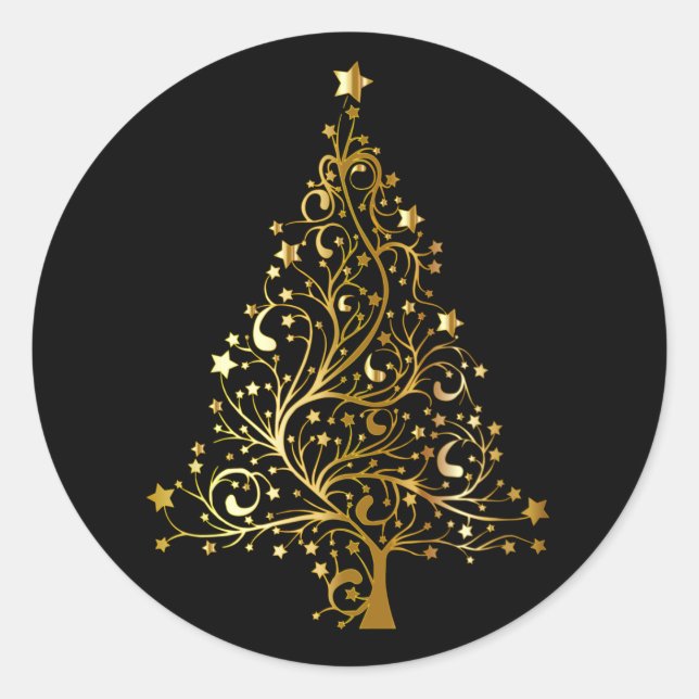 Sticker Rond Arbre de Noël doré en noir (Devant)