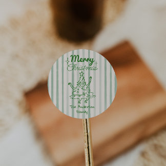 Sticker Rond Arbre de Noël drôle vert dessiné à la main Rétro 