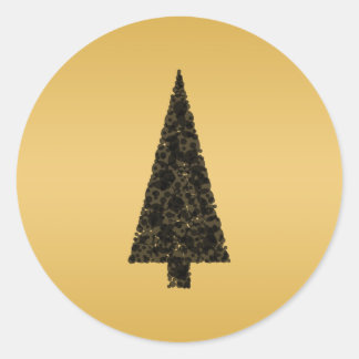 Sticker Rond Arbre de Noël élégant. Noir et Or.