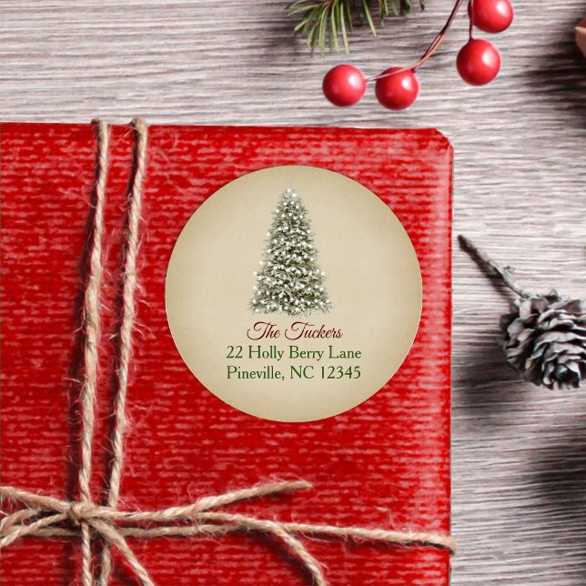 Sticker Rond Arbre de Noël Élégant Papier Kraft Adresse de Reto (Créateur téléchargé)