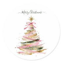 Arbre de Noël élégant rose et or à l'aquarelle