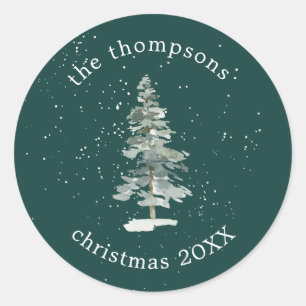 Sticker Rond Arbre de Noël élégant Snowfall Green