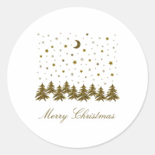 Sticker Rond Arbre de Noël en or brillant, lune, étoiles