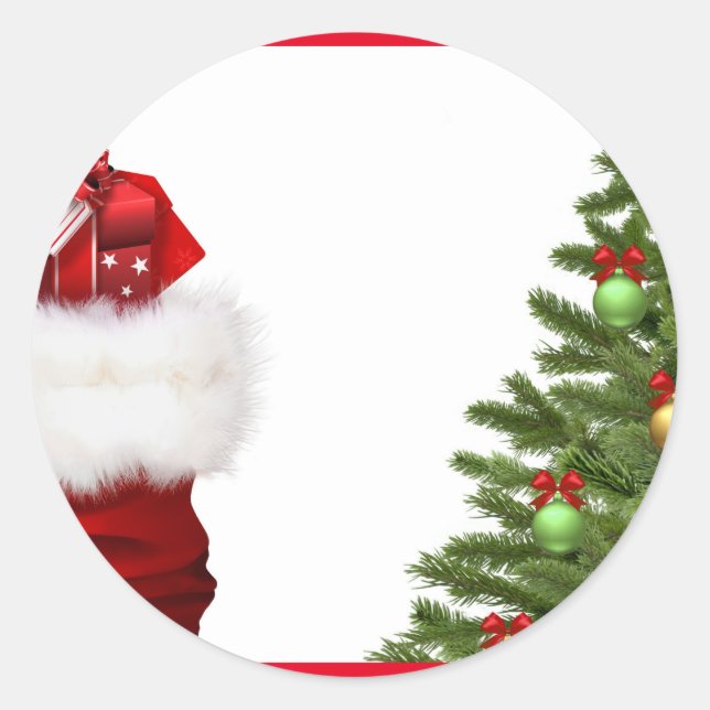 Sticker Rond Arbre De Noël Et Cadeaux Ajoutez Votre Modèle Text (Devant)