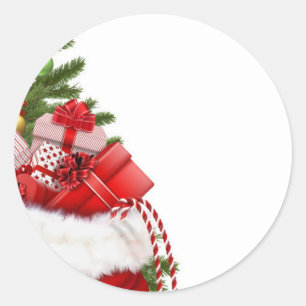 Sticker Rond Arbre De Noël Et Cadeaux Blank Élégant Modèle