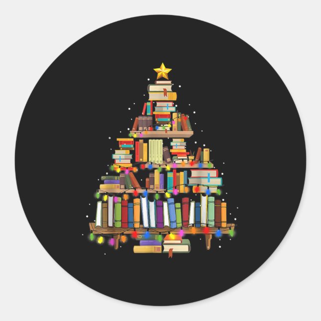 Sticker Rond Arbre De Noël Fait De Livres Professeur Amateurs D (Devant)