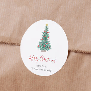 Sticker Rond Arbre de Noël Festif à l'Aquarelle Simple